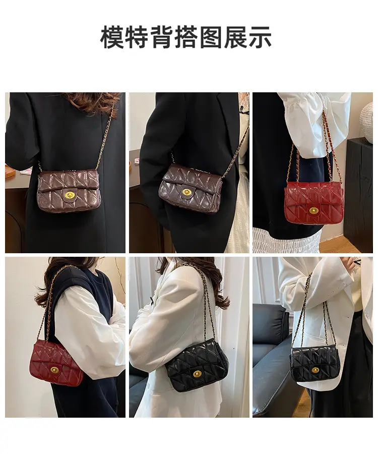 Women Rhombic Chain Shoulder Bag Red 2024 Winter — feature 8