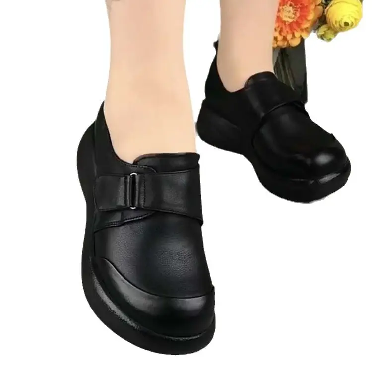 Wedge Soft Leather Shoes Women's 2025 Spring New Round Head Wedge Soft Bottom Comfortable All-Match Soft Bottom Small Leather Shoes