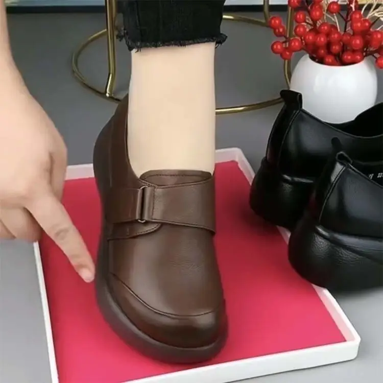 Wedge Soft Leather Shoes Women's 2025 Spring New Round Head Wedge Soft Bottom Comfortable All-Match Soft Bottom Small Leather Shoes — feature 5