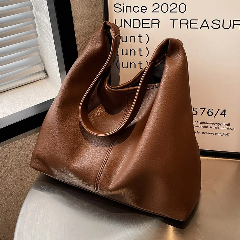 Winter Large Capacity Women's Shoulder Bag Brown Leather - Image 6