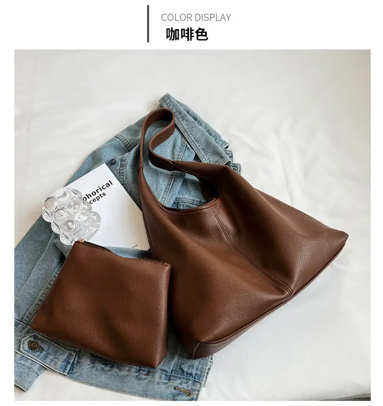 Winter Large Capacity Women's Shoulder Bag Brown Leather - Image 2