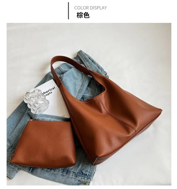 Winter Large Capacity Women's Shoulder Bag Brown Leather - Image 3