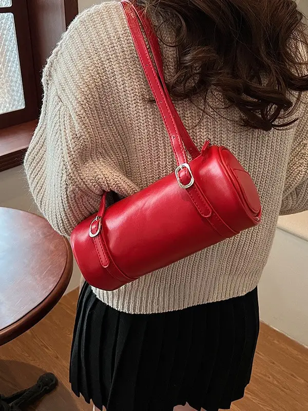 Red Korean-Style Round Shoulder Bag 2026 - Image 2