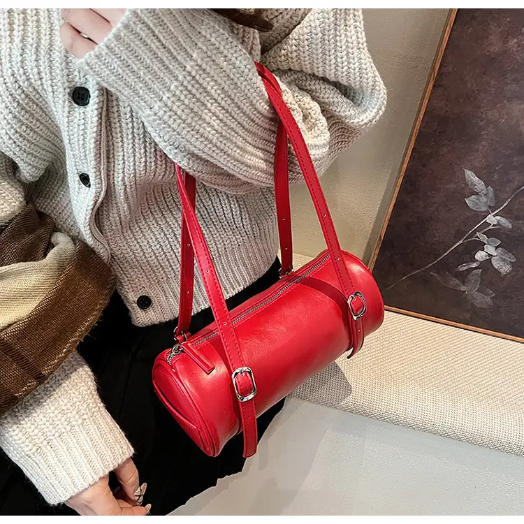 Red Korean-Style Round Shoulder Bag 2026 — feature 9