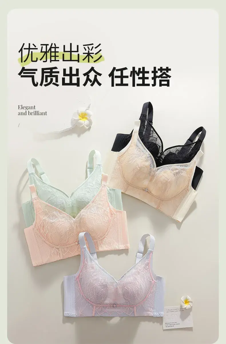 Lace Bra Underwear Women Summer Thin Breathable Large Chest Small — feature 10