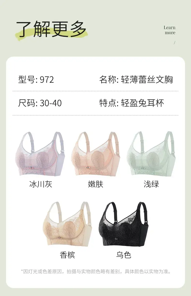 Lace Bra Underwear Women Summer Thin Breathable Large Chest Small — feature 14