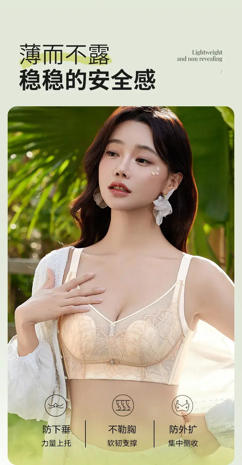 Lace Bra Underwear Women Summer Thin Breathable Large Chest Small — feature 2