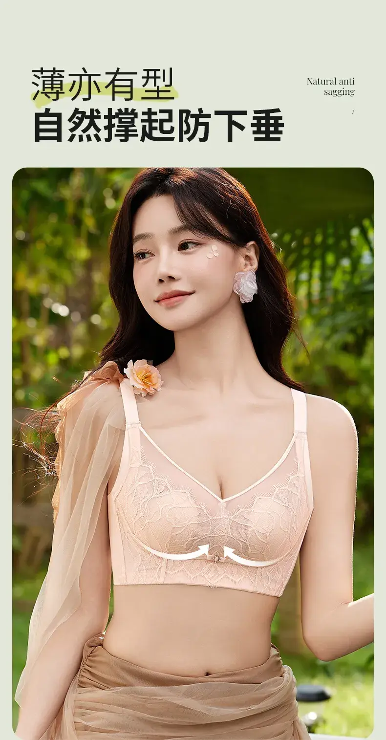 Lace Bra Underwear Women Summer Thin Breathable Large Chest Small — feature 7