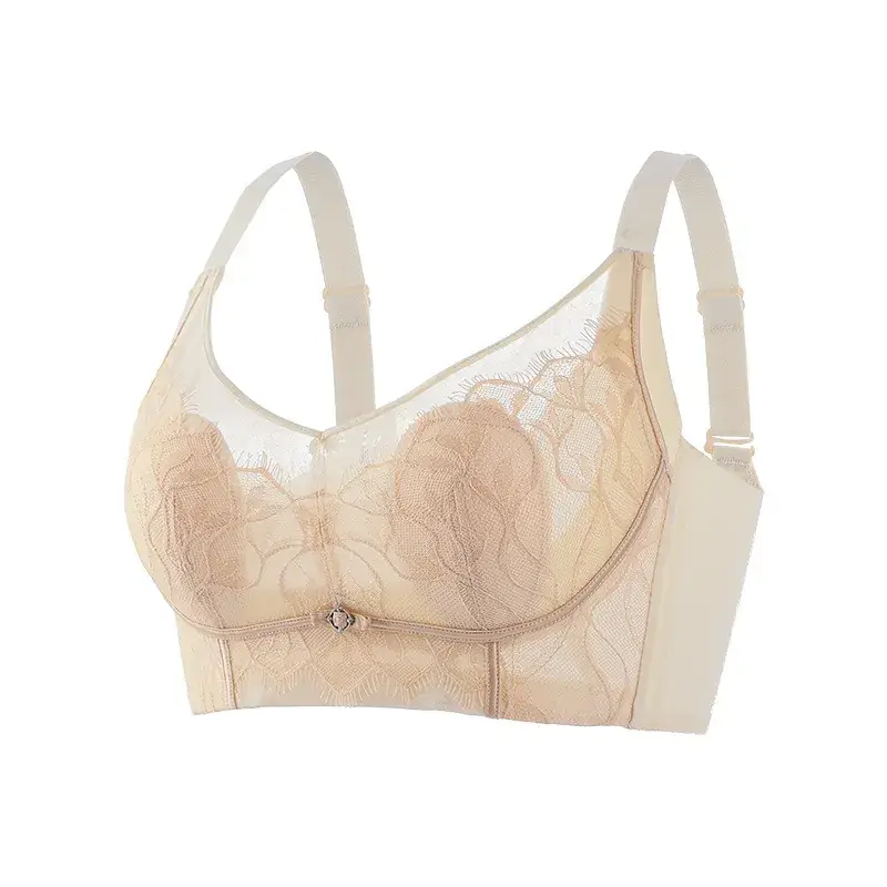 Lace Bra Underwear Women Summer Thin Breathable Large Chest Small - Image 4