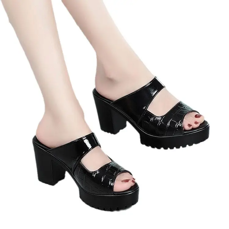 Fish Mouth Thick Slippers Women's Outer Wear 2025 New Summer High Heel Cool Platform Fashionable High-end Slippers - Image 6