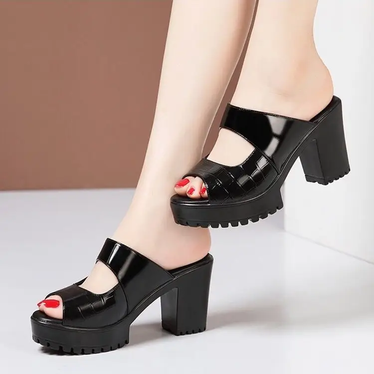 Fish Mouth Thick Slippers Women's Outer Wear 2025 New Summer High Heel Cool Platform Fashionable High-end Slippers — feature 14