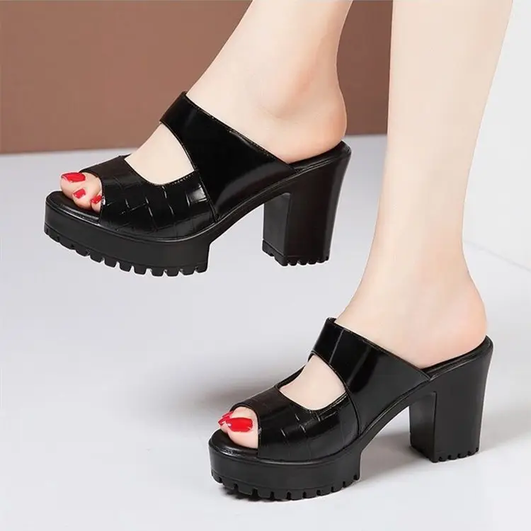 Fish Mouth Thick Slippers Women's Outer Wear 2025 New Summer High Heel Cool Platform Fashionable High-end Slippers — feature 15
