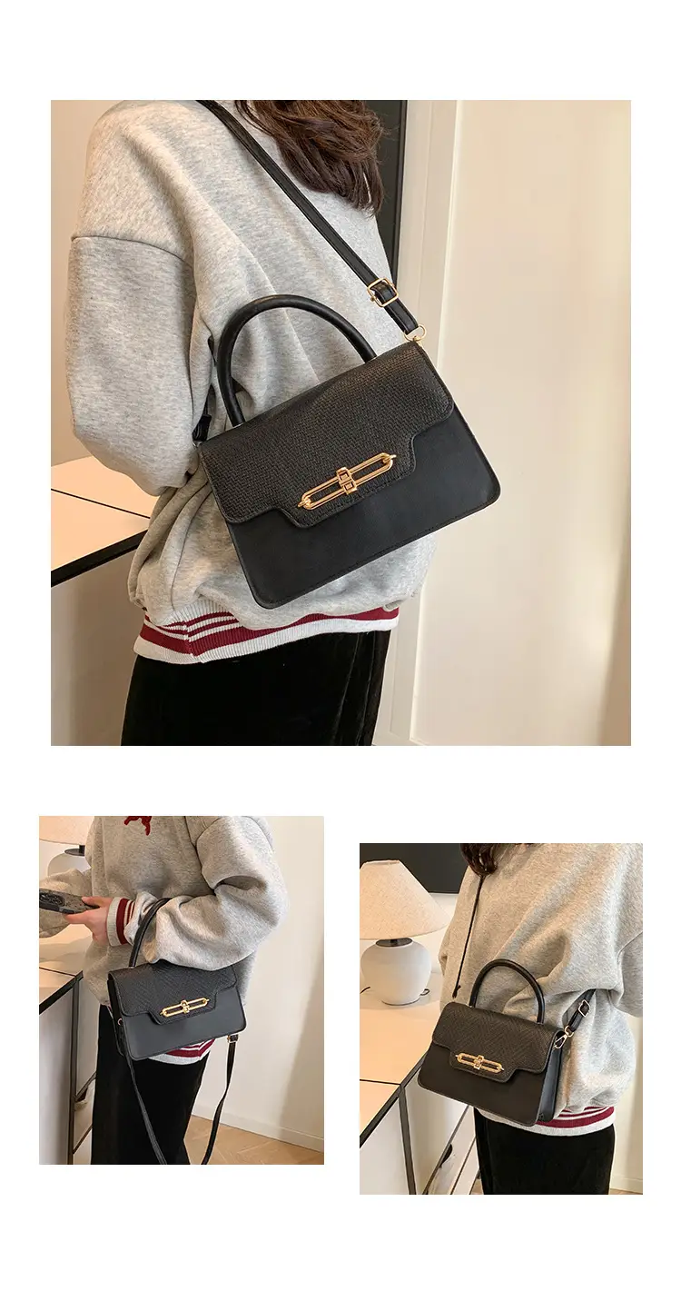 Women's Black Embroidered Shoulder Bag with Gold Clasp — feature 10