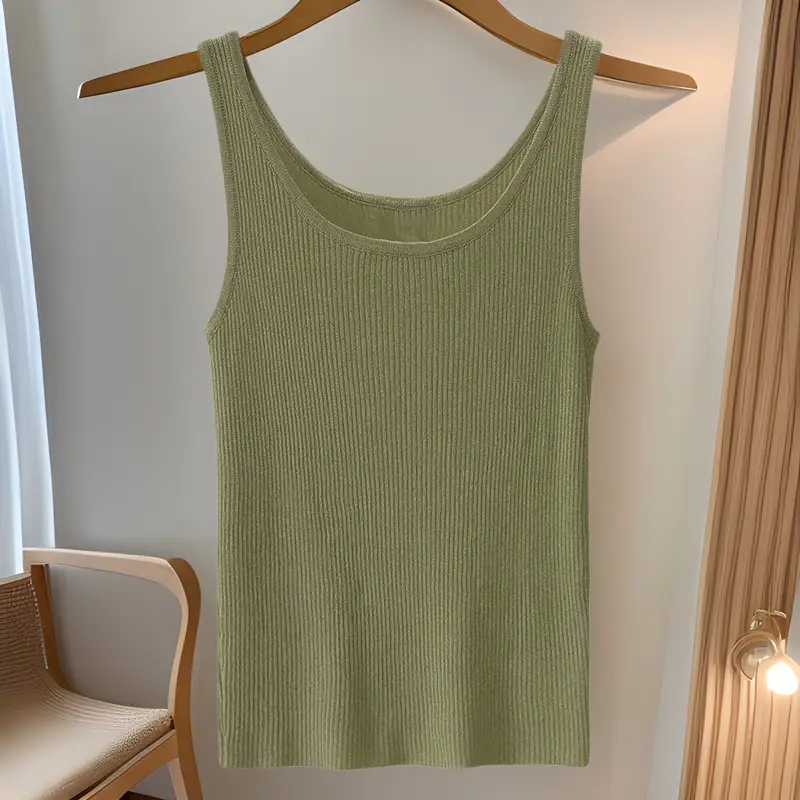 Women's Ribbed Camisole, Ice Silk, Plus Size, Slim Fit, Outerwear, Inner Layer, Sleeveless Top, Tight-Fitting Tank Top Style