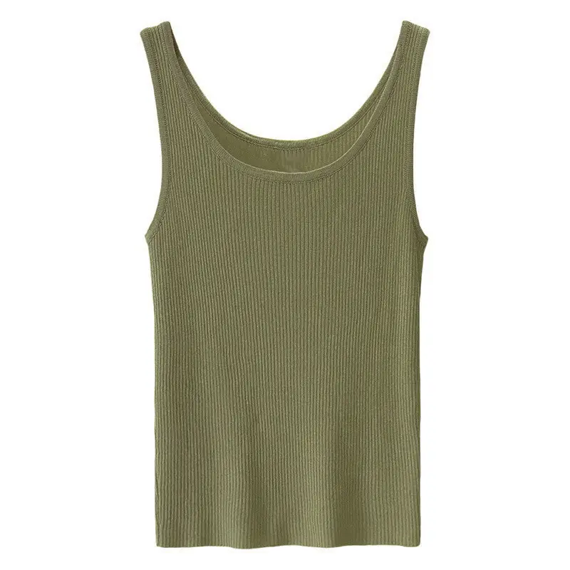 Women's Ribbed Camisole, Ice Silk, Plus Size, Slim Fit, Outerwear, Inner Layer, Sleeveless Top, Tight-Fitting Tank Top Style
