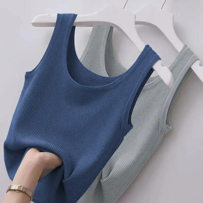 Women's Ribbed Camisole, Ice Silk, Plus Size, Slim Fit, Outerwear, Inner Layer, Sleeveless Top, Tight-Fitting Tank Top Style — feature 10