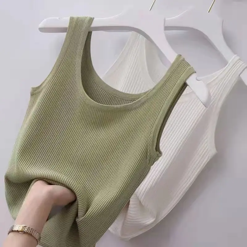 Women's Ribbed Camisole, Ice Silk, Plus Size, Slim Fit, Outerwear, Inner Layer, Sleeveless Top, Tight-Fitting Tank Top Style — feature 3