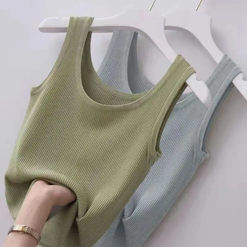 Women's Ribbed Camisole, Ice Silk, Plus Size, Slim Fit, Outerwear, Inner Layer, Sleeveless Top, Tight-Fitting Tank Top Style — feature 4