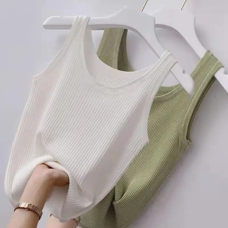 Women's Ribbed Camisole, Ice Silk, Plus Size, Slim Fit, Outerwear, Inner Layer, Sleeveless Top, Tight-Fitting Tank Top Style — feature 6