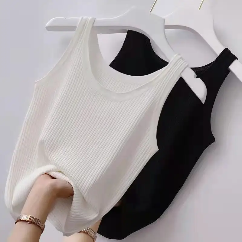 Women's Ribbed Camisole, Ice Silk, Plus Size, Slim Fit, Outerwear, Inner Layer, Sleeveless Top, Tight-Fitting Tank Top Style — feature 7