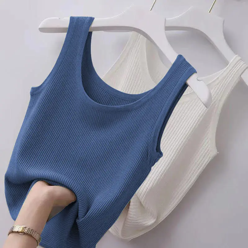 Women's Ribbed Camisole, Ice Silk, Plus Size, Slim Fit, Outerwear, Inner Layer, Sleeveless Top, Tight-Fitting Tank Top Style — feature 9