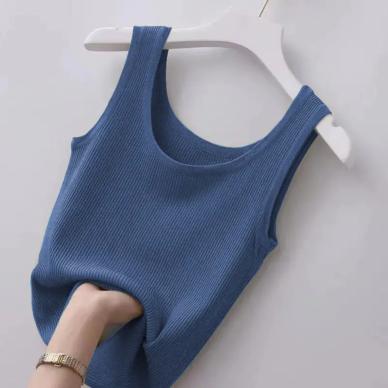 Women's Ribbed Camisole, Ice Silk, Plus Size, Slim Fit, Outerwear, Inner Layer, Sleeveless Top, Tight-Fitting Tank Top Style