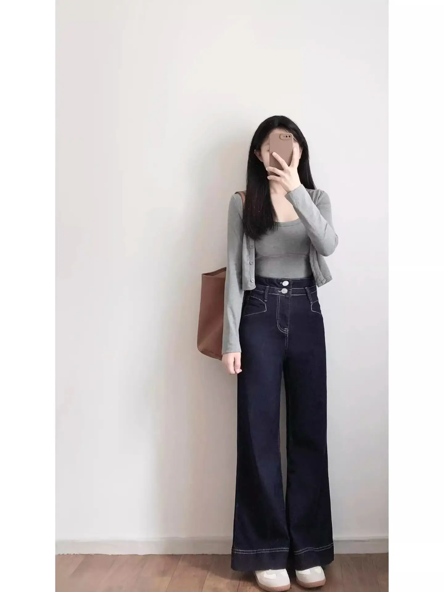 Women High Waist Slimming Jeans Dark Blue Loose Flare — feature 2
