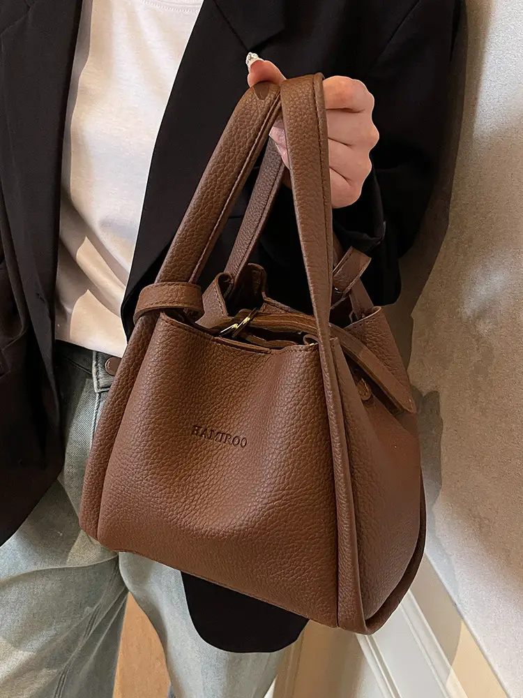 Beige Crossbody Handbag with Litchi Pattern for Women