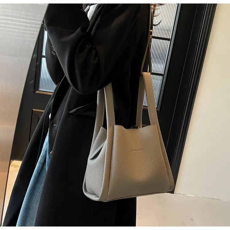 Beige Crossbody Handbag with Litchi Pattern for Women — feature 35