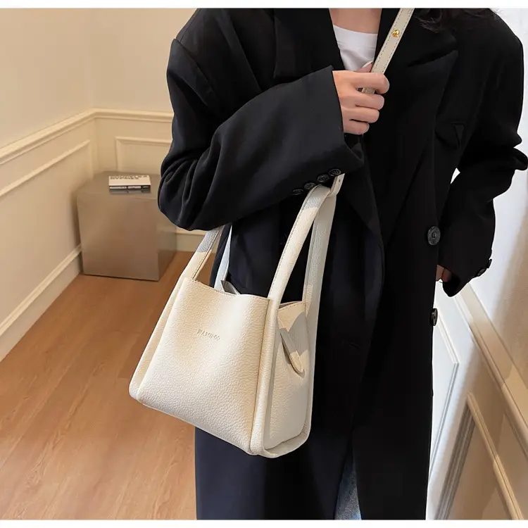 Beige Crossbody Handbag with Litchi Pattern for Women — feature 40