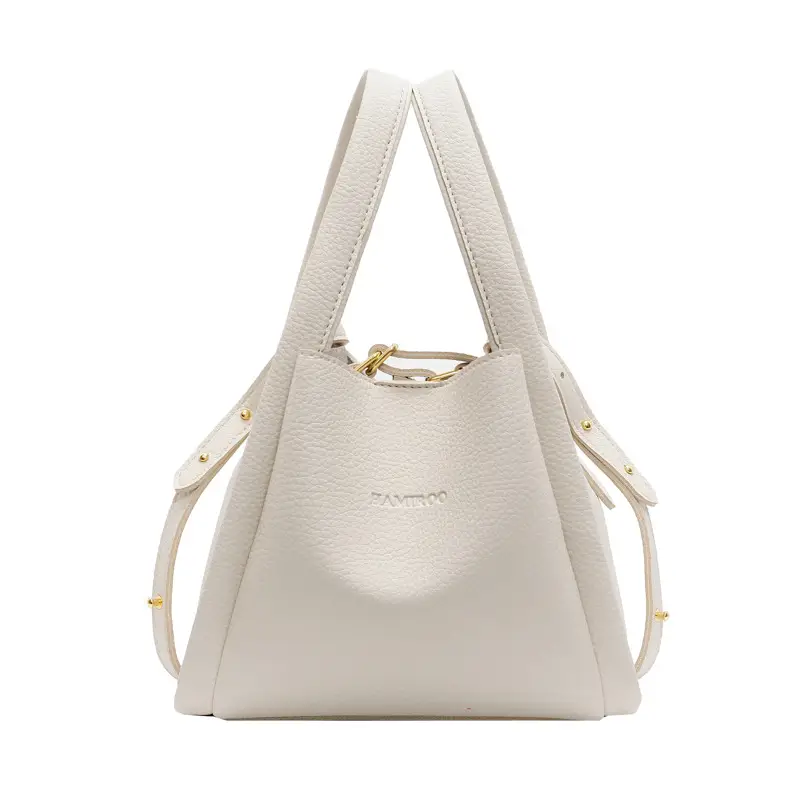 Beige Crossbody Handbag with Litchi Pattern for Women