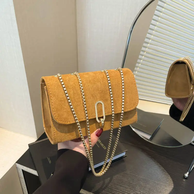 Women's Grey Crossbody Bag with Gold Chain & Buckle - Image 7