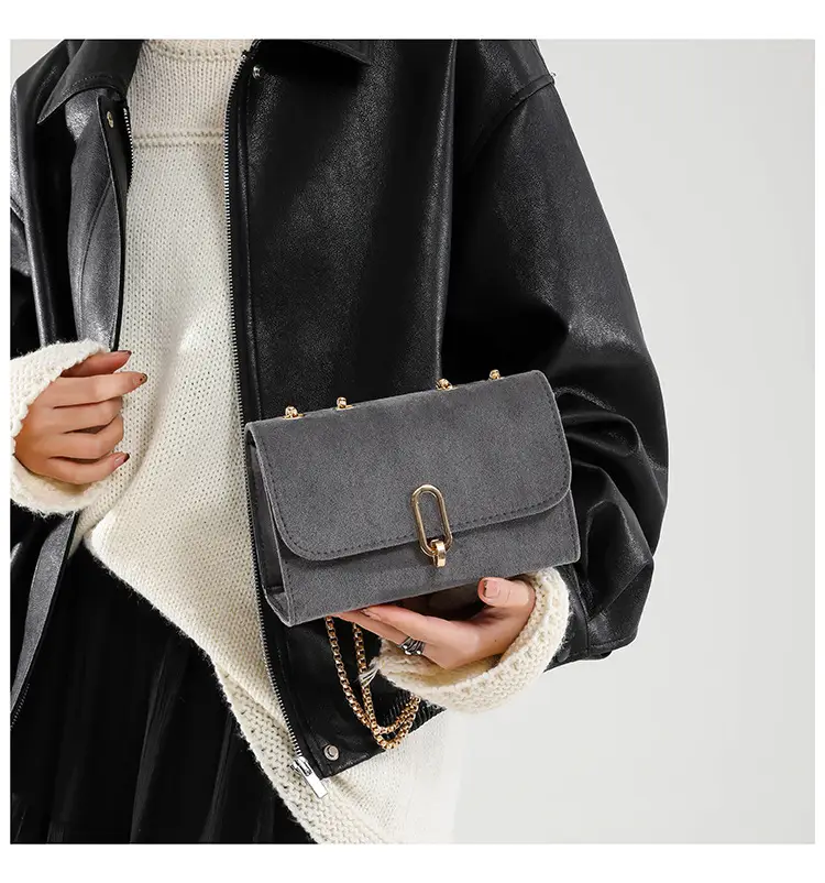 Women's Grey Crossbody Bag with Gold Chain & Buckle — feature 10