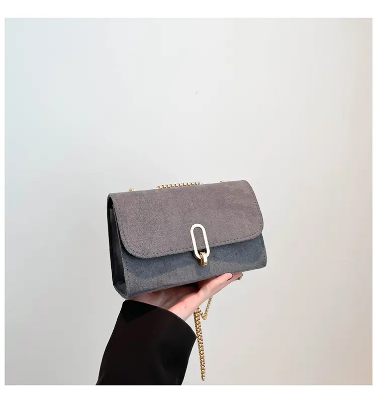 Women's Grey Crossbody Bag with Gold Chain & Buckle — feature 21