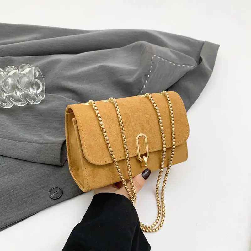 Women's Grey Crossbody Bag with Gold Chain & Buckle - Image 4
