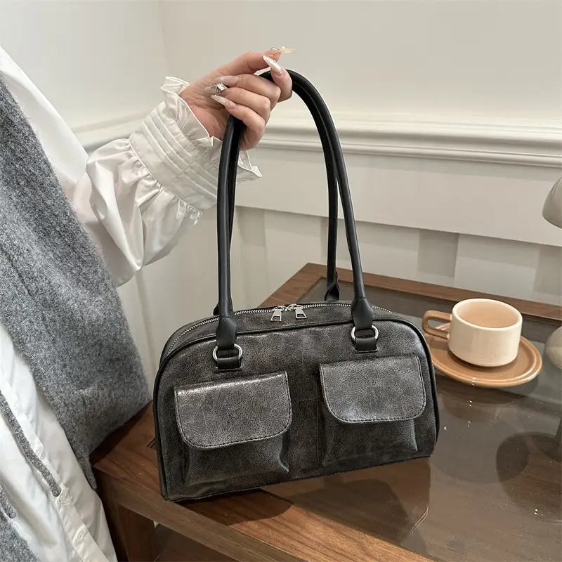 Women's Brown Embroidered Shoulder Bag with 3 Pockets