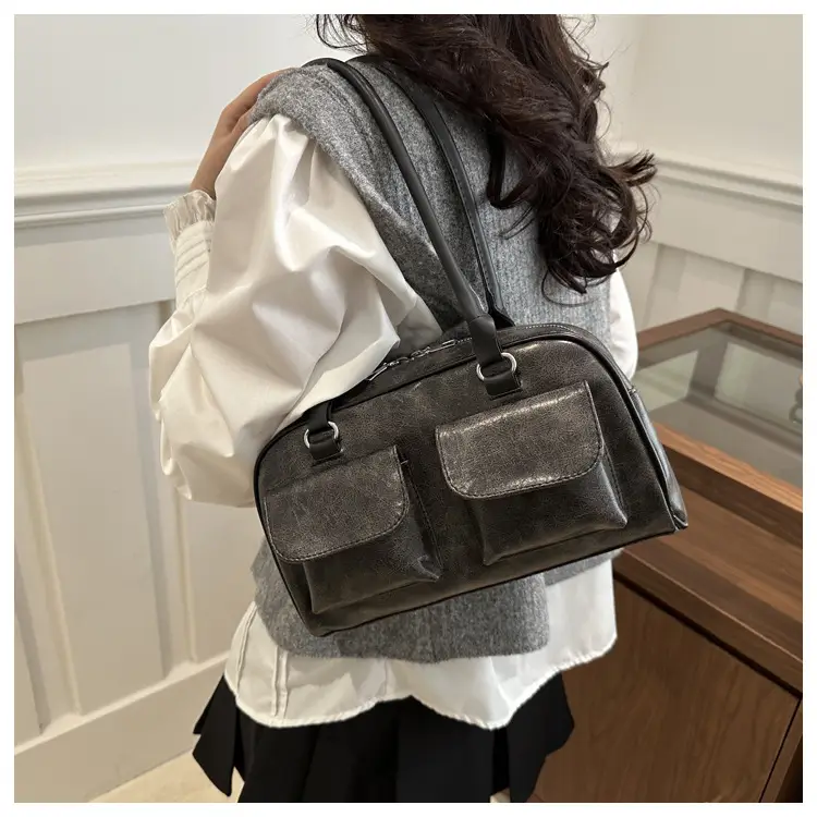 Women's Brown Embroidered Shoulder Bag with 3 Pockets — feature 11
