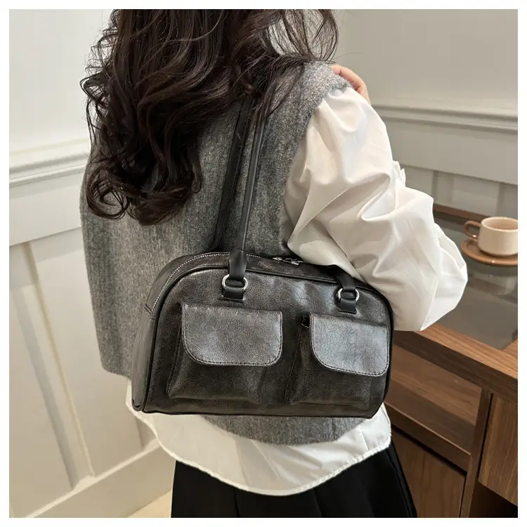 Women's Brown Embroidered Shoulder Bag with 3 Pockets — feature 13