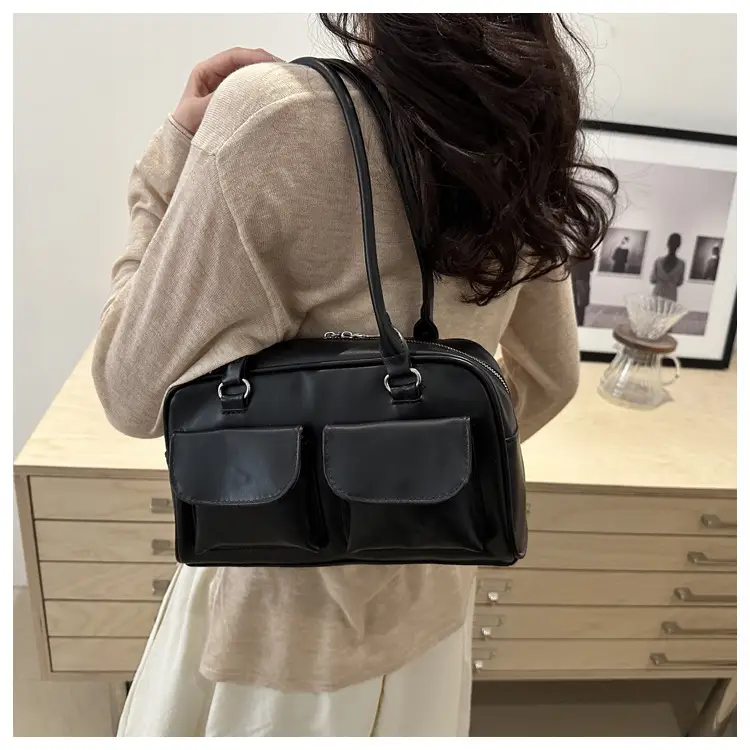 Women's Brown Embroidered Shoulder Bag with 3 Pockets — feature 14