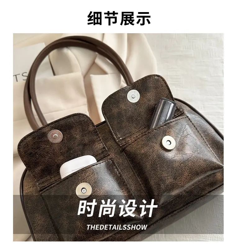 Women's Brown Embroidered Shoulder Bag with 3 Pockets — feature 2
