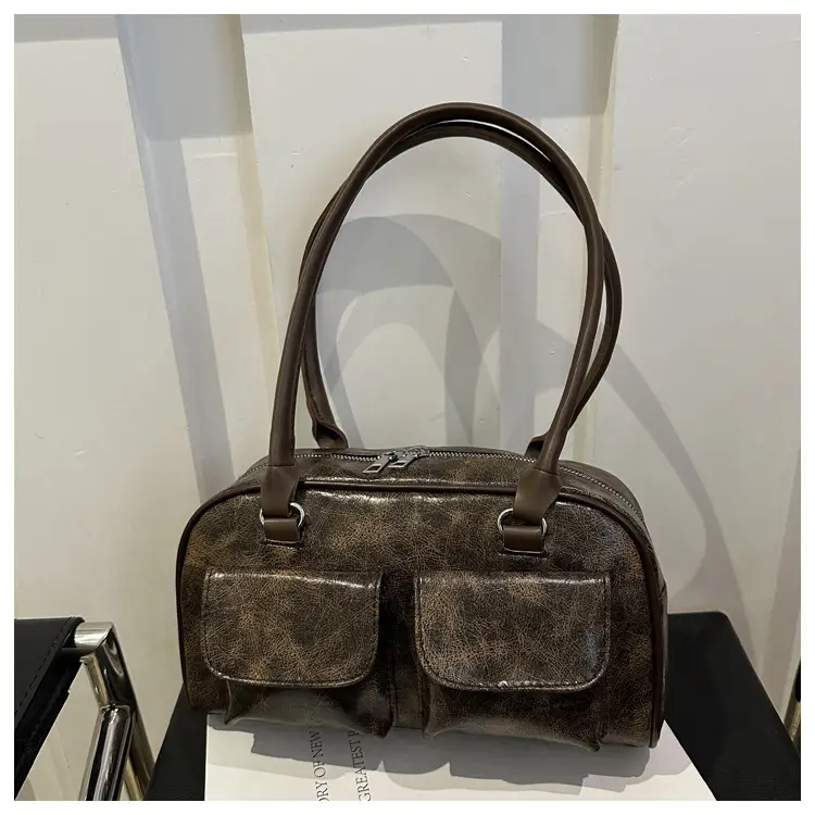 Women's Brown Embroidered Shoulder Bag with 3 Pockets — feature 20