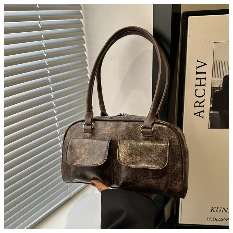 Women's Brown Embroidered Shoulder Bag with 3 Pockets — feature 22