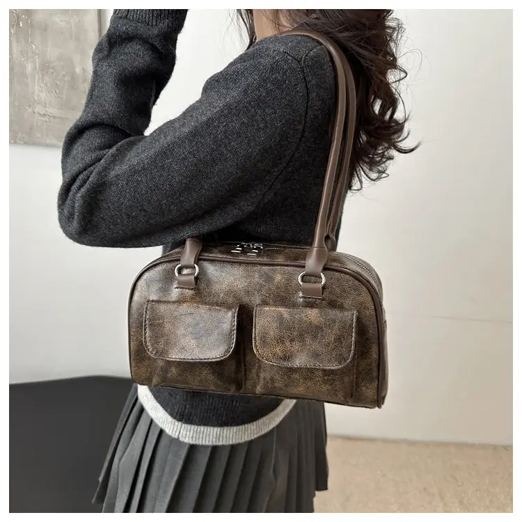 Women's Brown Embroidered Shoulder Bag with 3 Pockets — feature 7