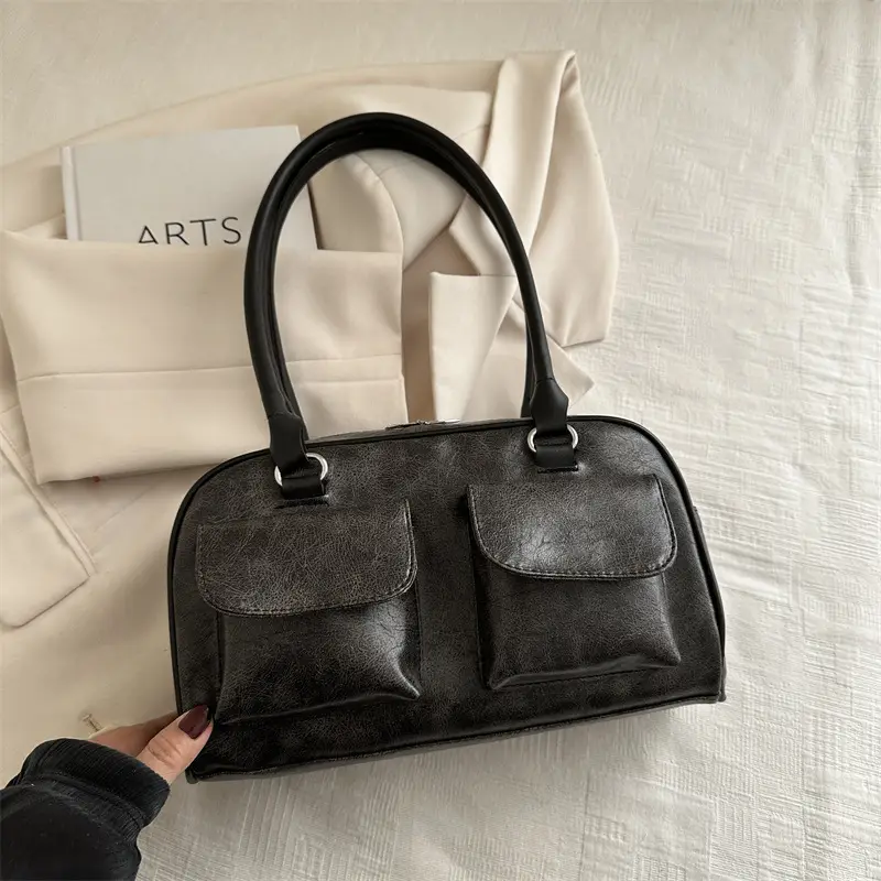 Women's Brown Embroidered Shoulder Bag with 3 Pockets