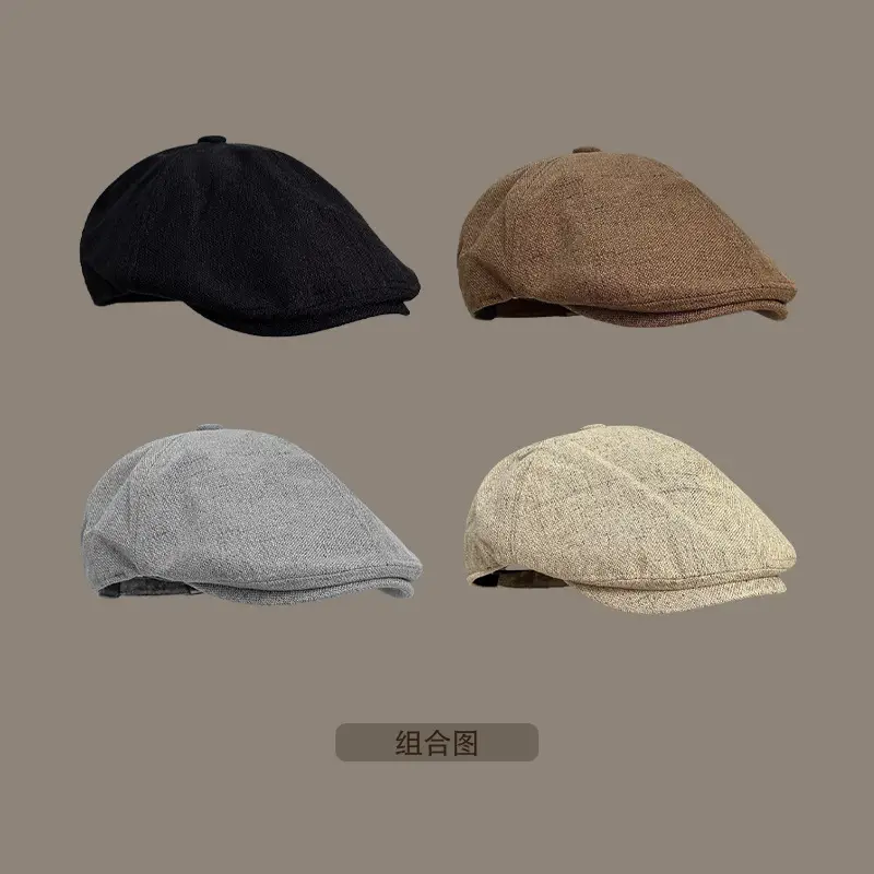 Women Linen Square Cap Brown Retro Forward Hat — feature 1
