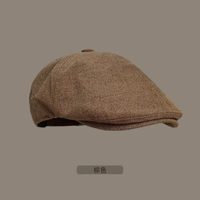 Women Linen Square Cap Brown Retro Forward Hat — feature 3
