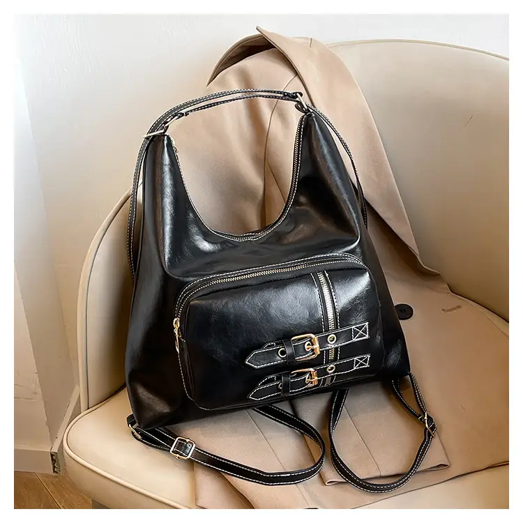 New Women's Brown Leather Shoulder Bag with Buckle Decor — feature 21