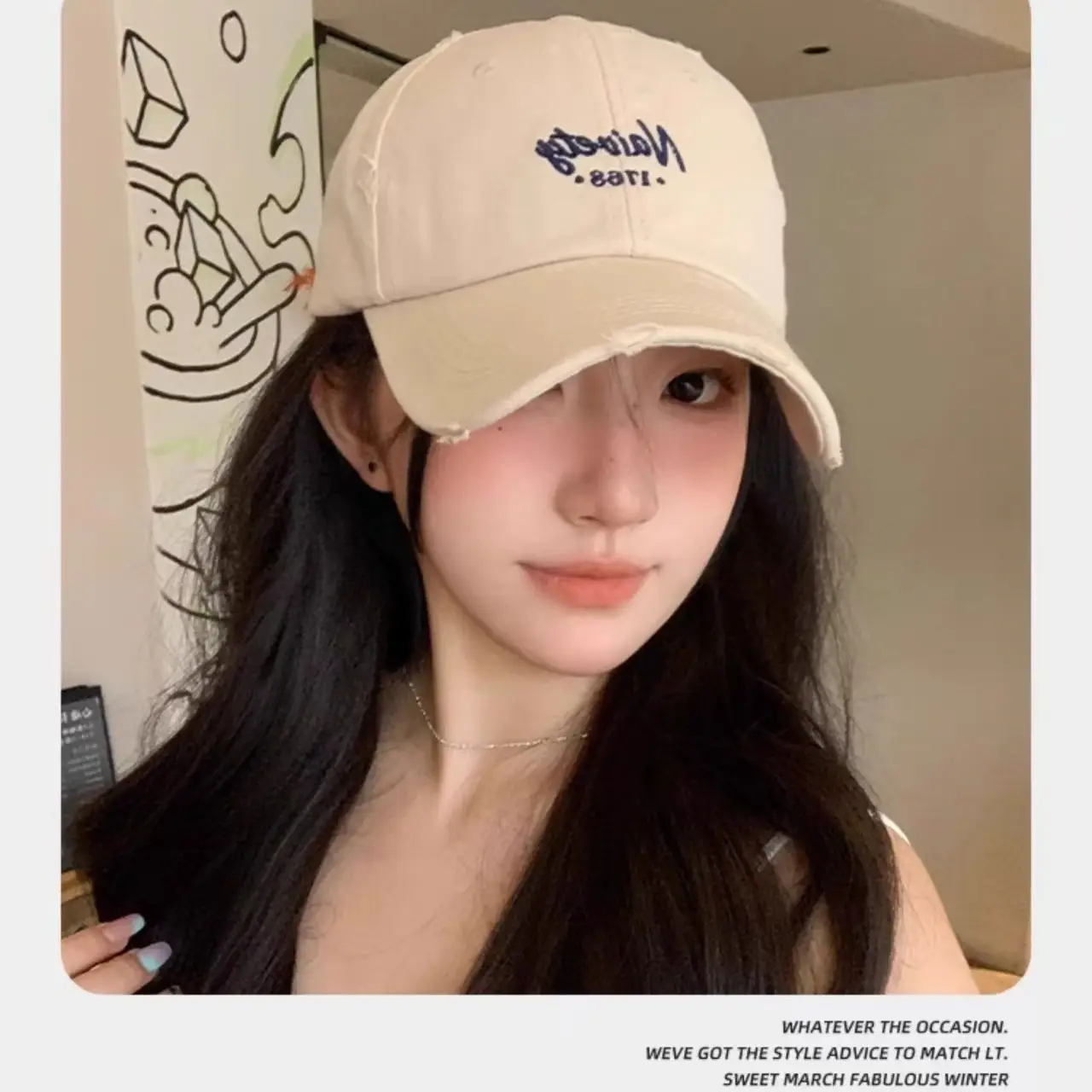Women's White Old Hole Baseball Cap with Embroidered Design - Image 10