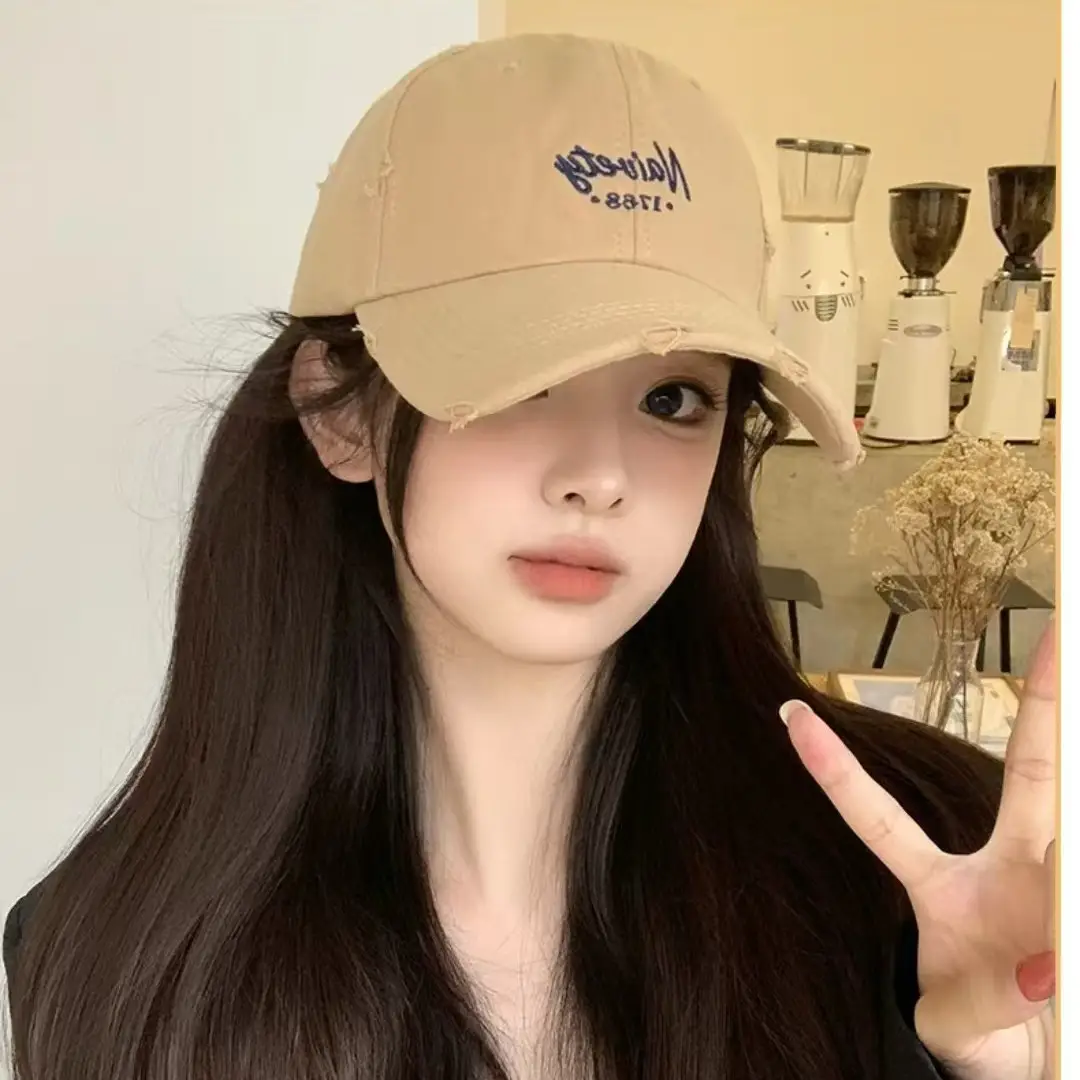 Women's White Old Hole Baseball Cap with Embroidered Design - Image 11