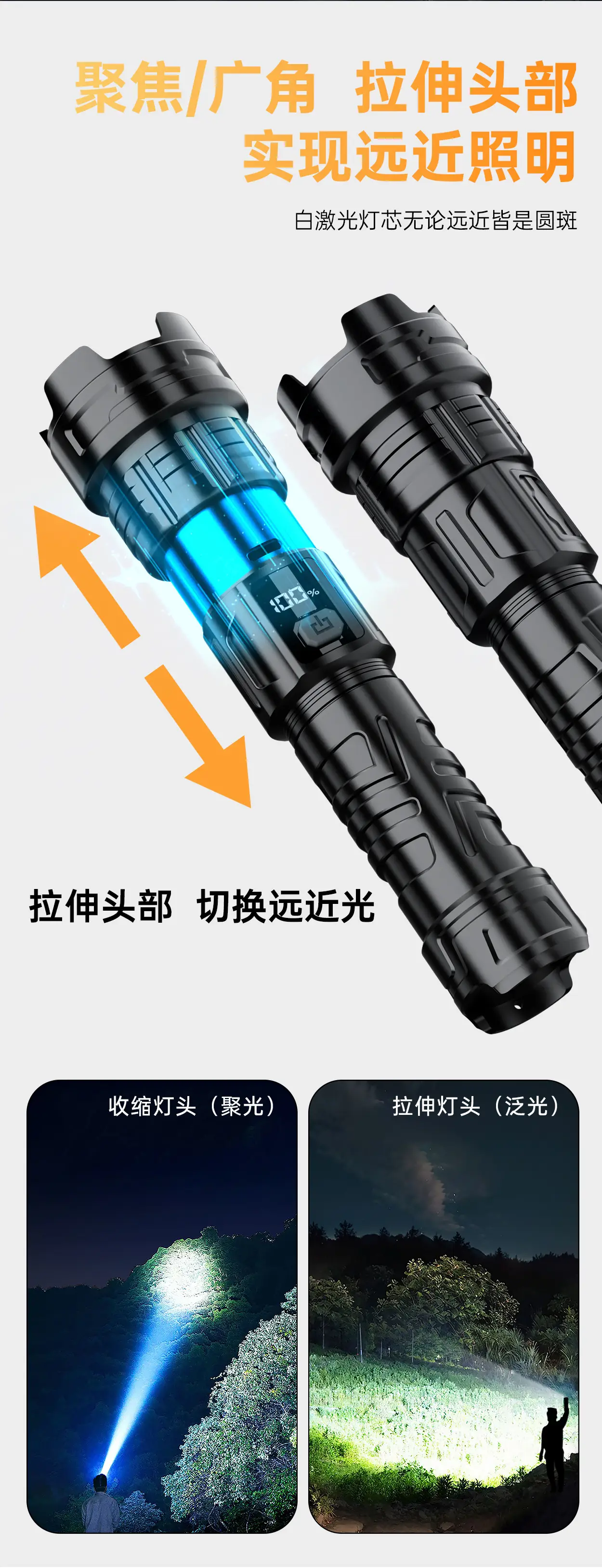 Portable Electric Flashlight with LED Beam & Carabiner Hook β feature 9